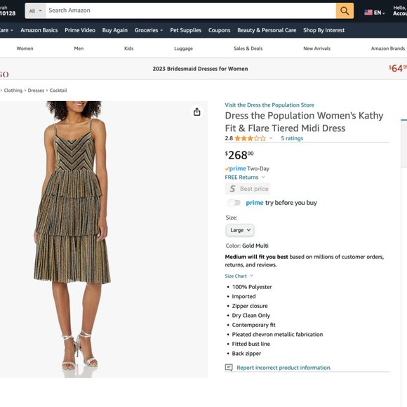 XL Dress the Population - gold and black dress NWT - Picture 11 of 11